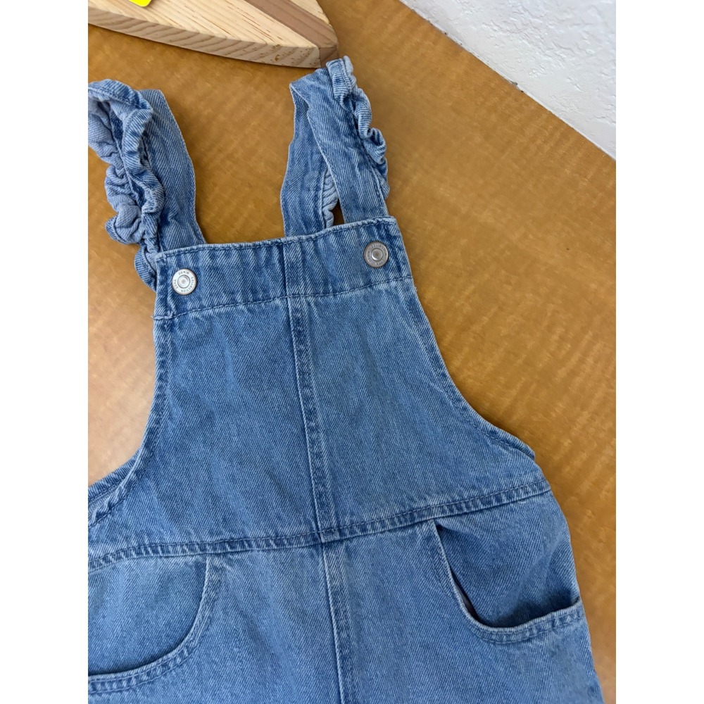 Zara Kids Blue Denim Ruffle Strap Overalls 18-24 Months Light Wash Dungarees